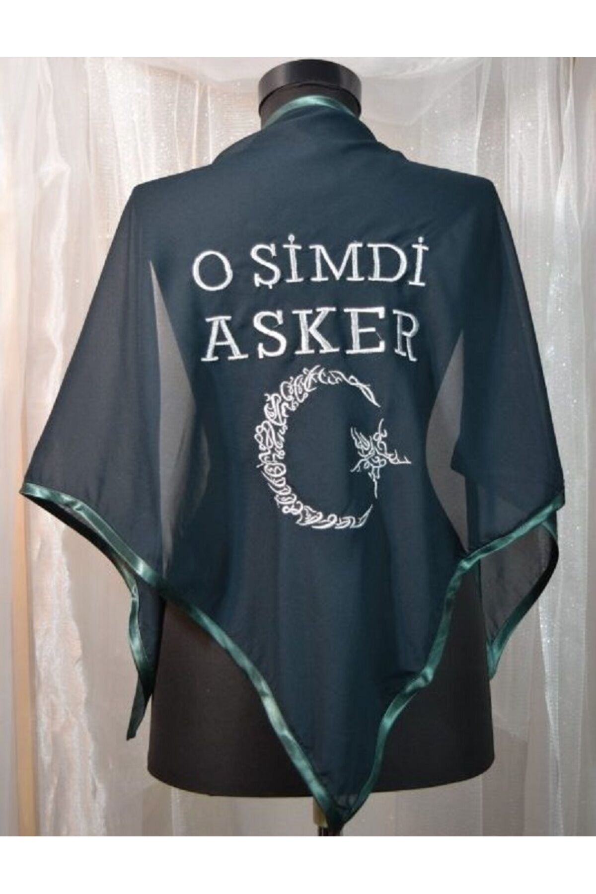 O Şimdi Asker İşlemeli Biyeli Asker Şalı Duvak Biyeli Örtü