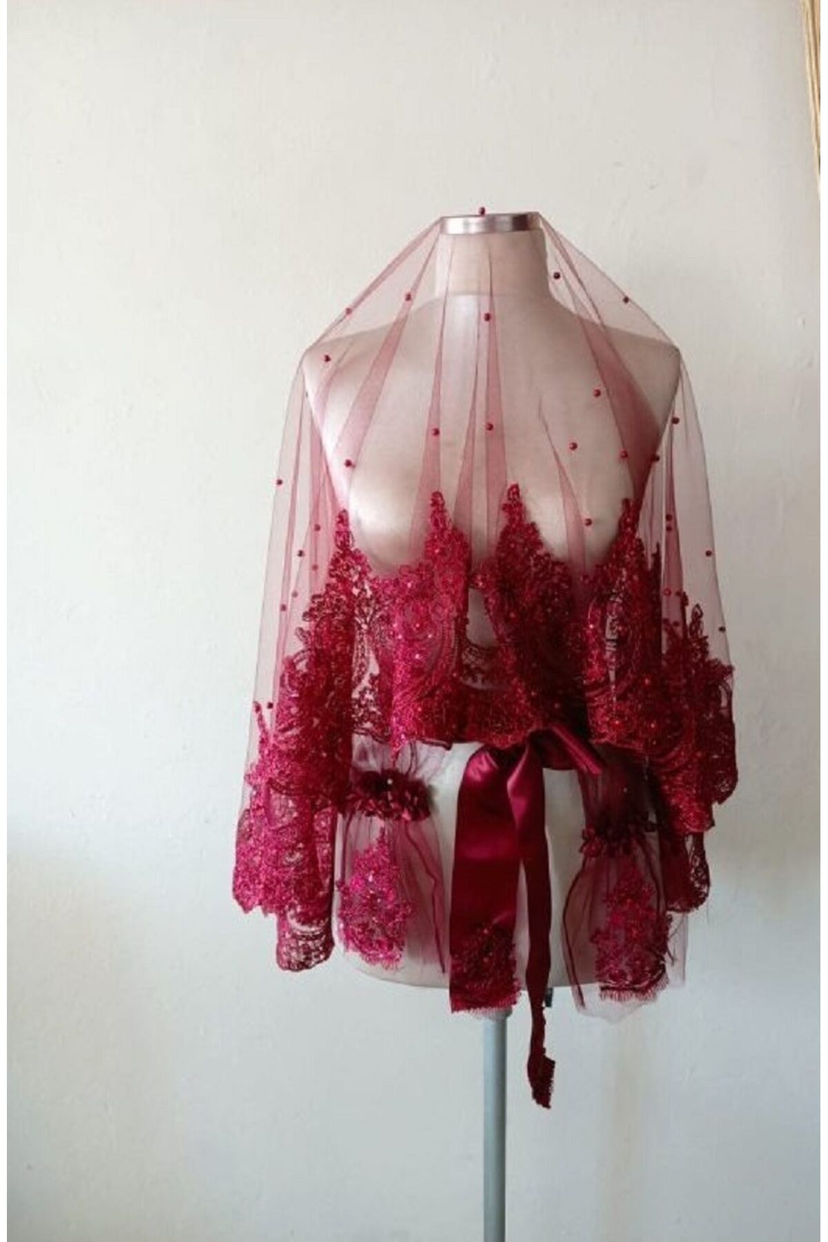 Sultan Model Duvak Omuz Örtüsü, Kına Duvağı 4lü Set Gelin Duvağı Güpürlü İncili Duvak