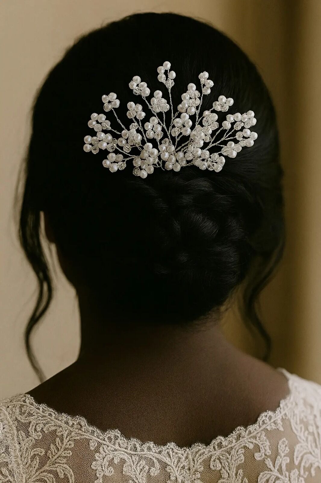 Taraklı Gelin Tacı Düğün Nikah Nişan Kına Aksesuarı İncili Taşlı Model Saç Aksesuarı Incili Ekru