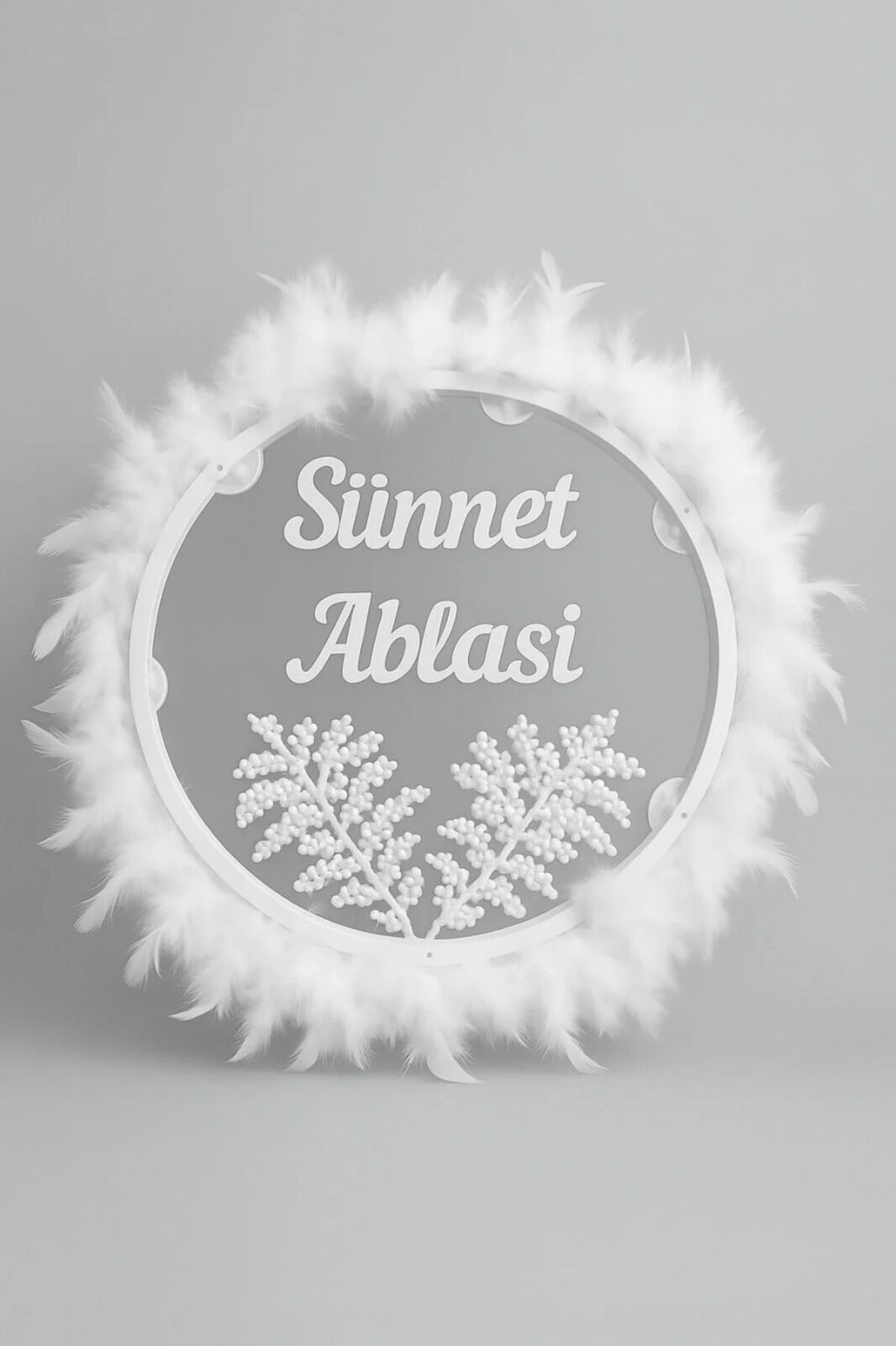 Tüylerle Süslenmiş Sünnet Tefi Vurmalı Çalgı Def Müzik Aleti Sünnet Ablası Tefi Sünnet Kınası Tefi Beyaz