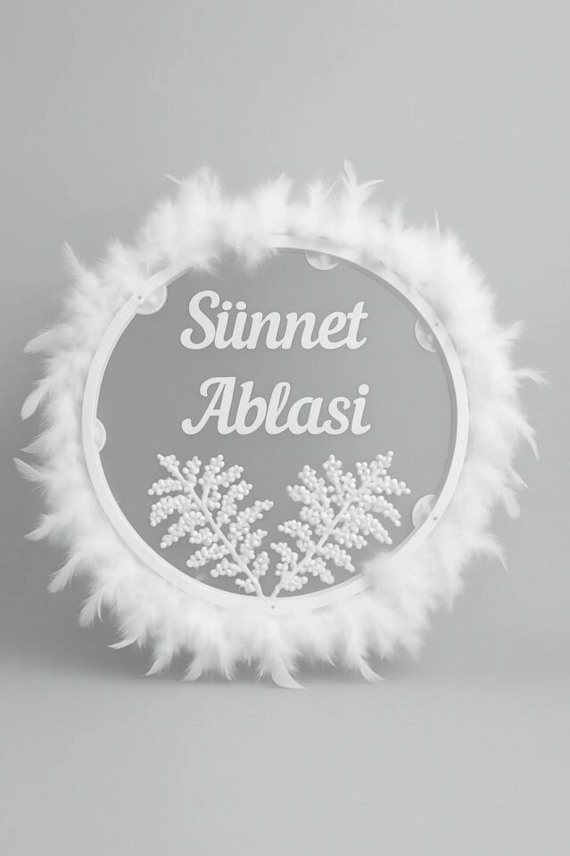 Tüylerle Süslenmiş Sünnet Tefi Vurmalı Çalgı Def Müzik Aleti Sünnet Ablası Tefi Sünnet Kınası Tefi Beyaz