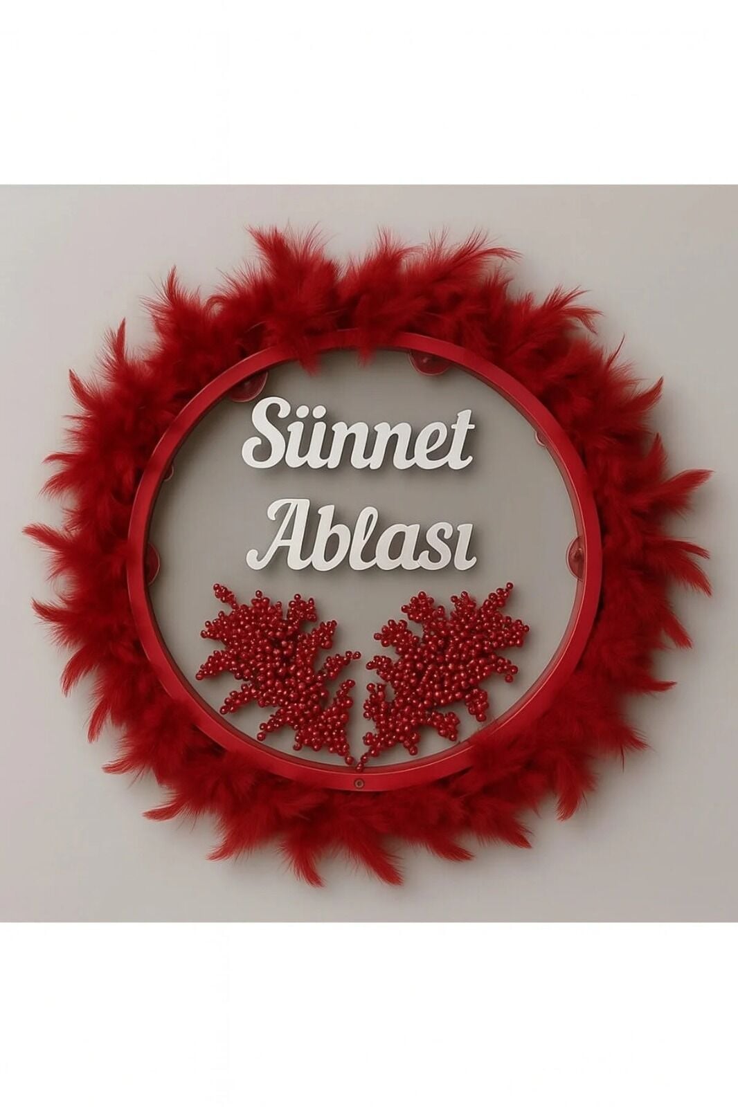Tüylerle Süslenmiş Sünnet Tefi Vurmalı Çalgı Def Müzik Aleti Sünnet Ablası Tefi Sünnet Kınası Tefi Bordo