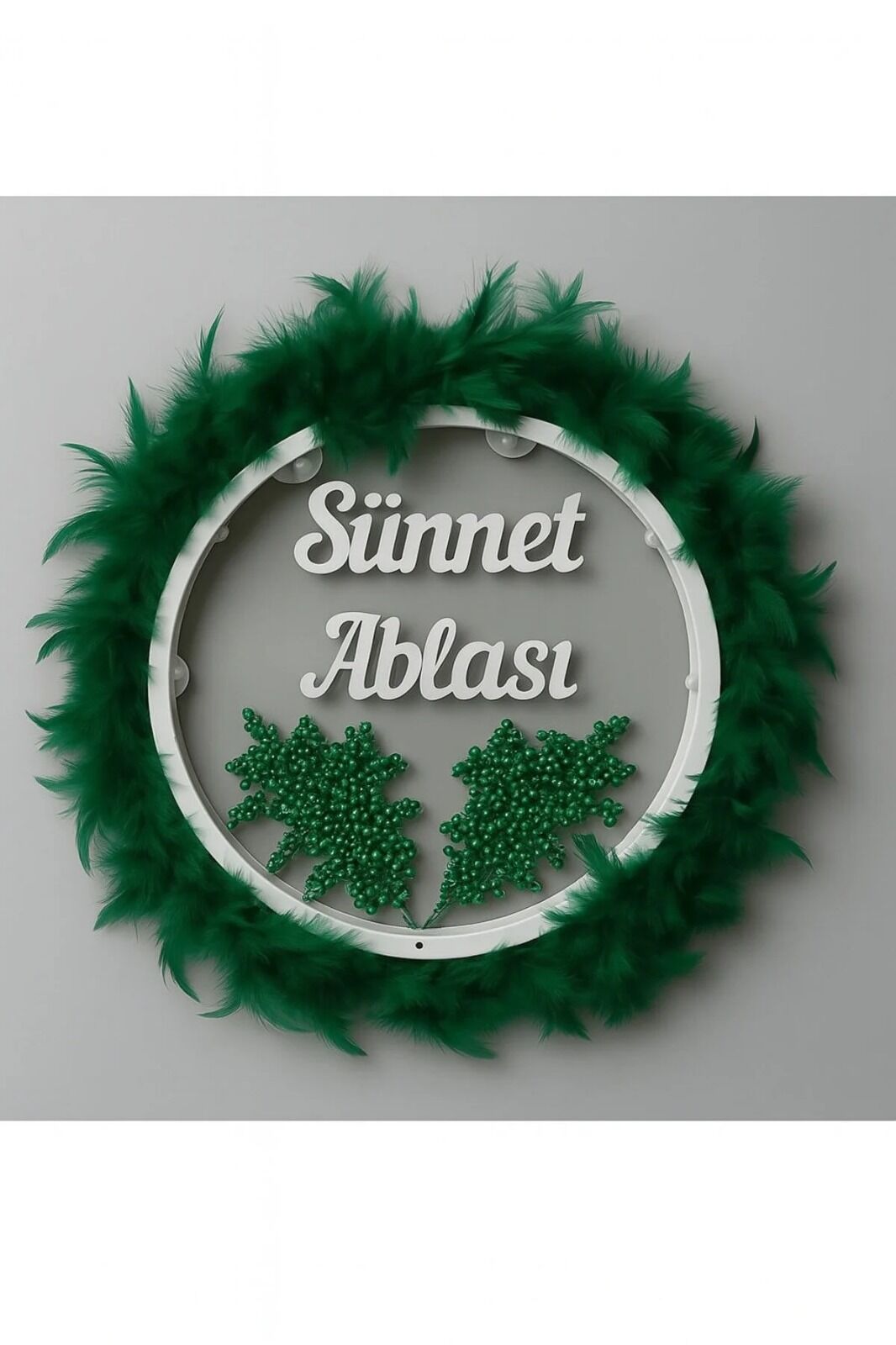 Tüylerle Süslenmiş Sünnet Tefi Vurmalı Çalgı Def Müzik Aleti Sünnet Ablası Tefi Sünnet Kınası Tefi Zümrüt Yeşili