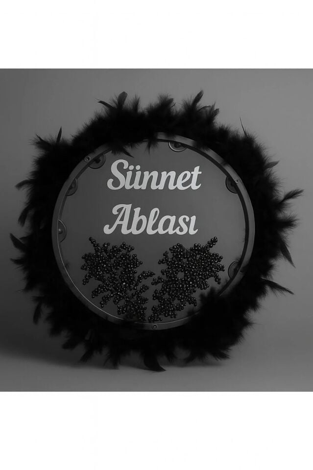 Tüylerle Süslenmiş Sünnet Tefi Vurmalı Çalgı Def Müzik Aleti Sünnet Ablası Tefi Sünnet Kınası Tefi Siyah