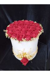 Silindir Kutuda Gerçek Görünümlü Yapay Kadife Gül Kız Isteme Buketi  Düğün Nişan