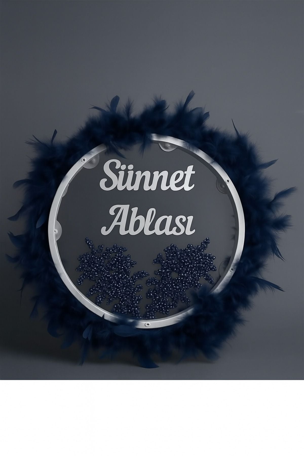 Tüylerle Süslenmiş Sünnet Tefi Vurmalı Çalgı Def Müzik Aleti Sünnet Ablası Tefi Sünnet Kınası Tefi Lacivert