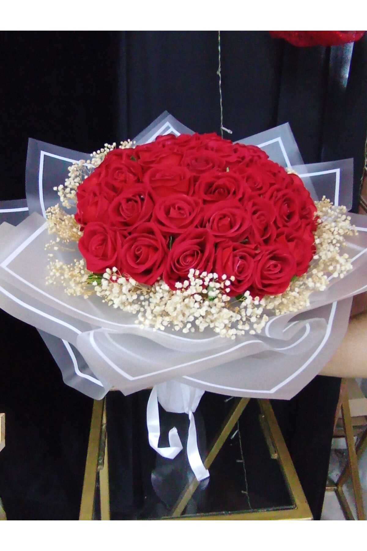 Gerçek Görünümlü Yapay Kadife Gül Kız Isteme Buketi  Düğün Nişan Nikah Çiçeği