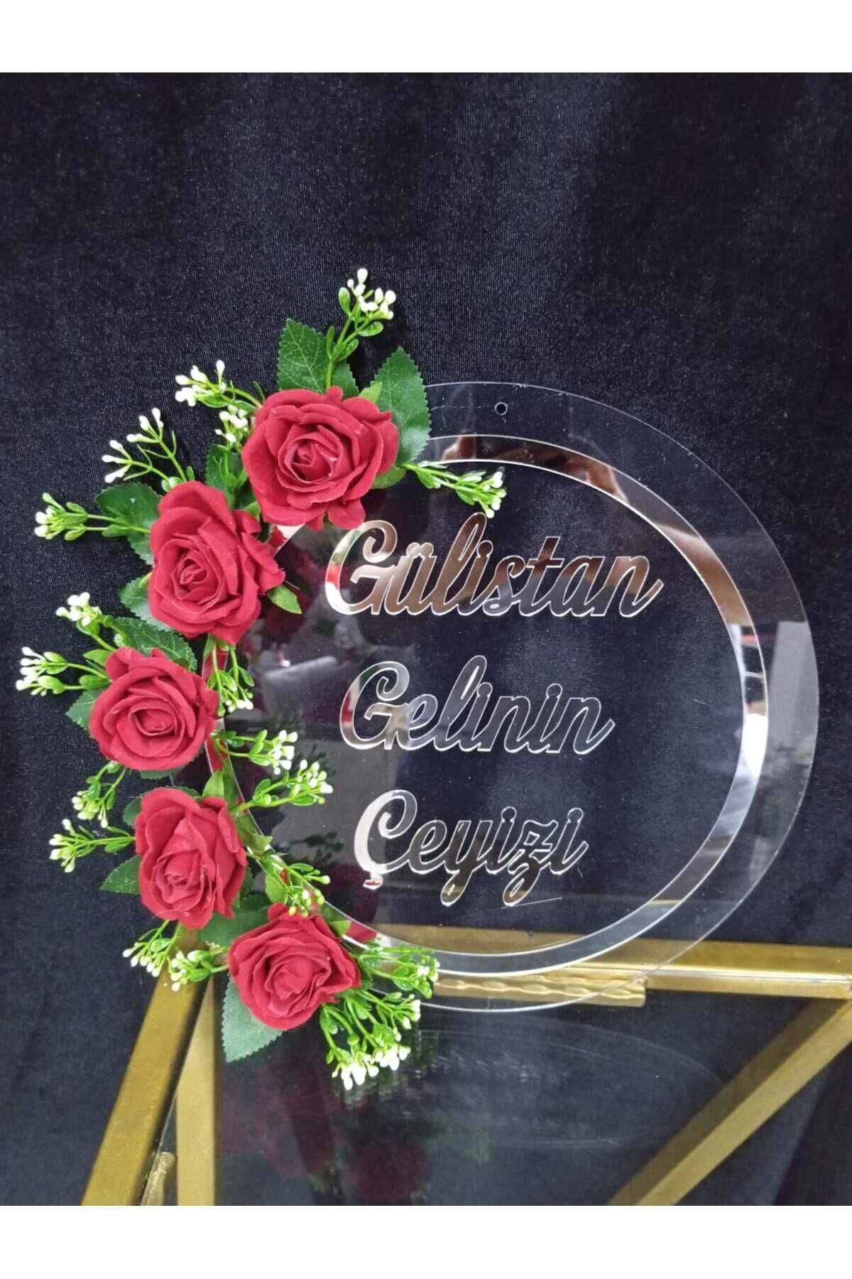 Şeffaf Pleksi  İsme Özel Güllü Kapı Süsü Duvar Dekoru