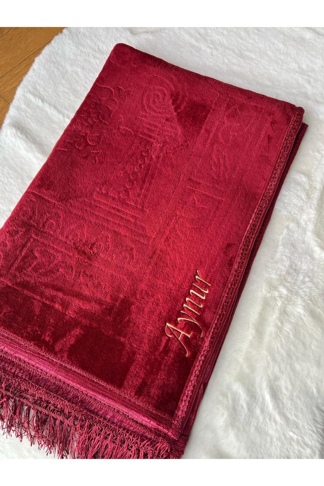 Kişiye Özel İsimli Lüx Kalın Kadife Peluş Kaymaz Taban Seccade, Çeyizlik Hediyelik Tesbihli Seccade