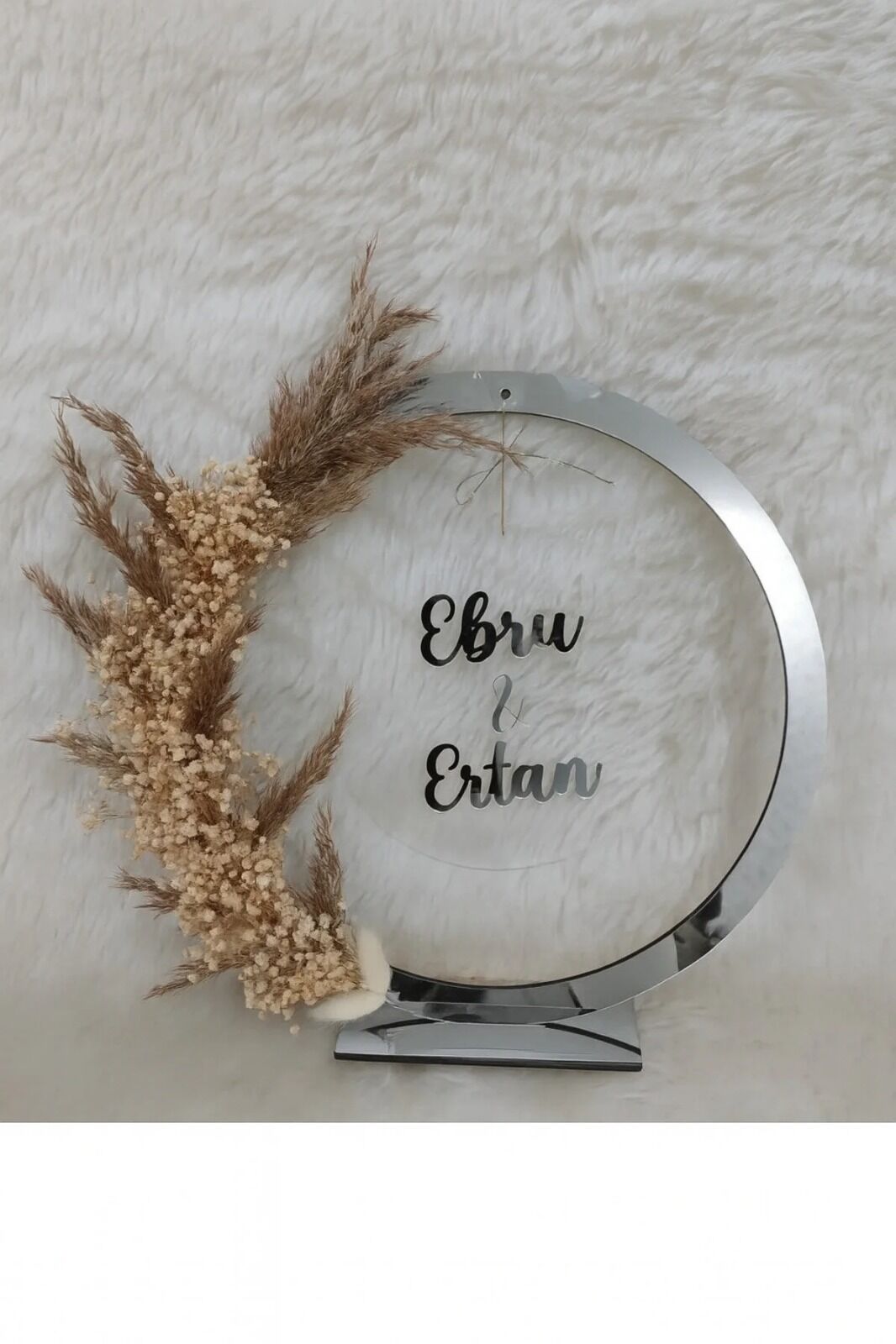 Pleksi Isimlik Masa Üstü Aynalı Gümüş Isimlik Söz Nişan Düğün Bebek Için Masaüstü Isimlik 28cm