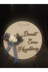 Gelin veya Damat Evine Hoşgeldiniz Kapı Süsü Duvar Süsü Masa Dekoru 28 cm Çapında Lacivert