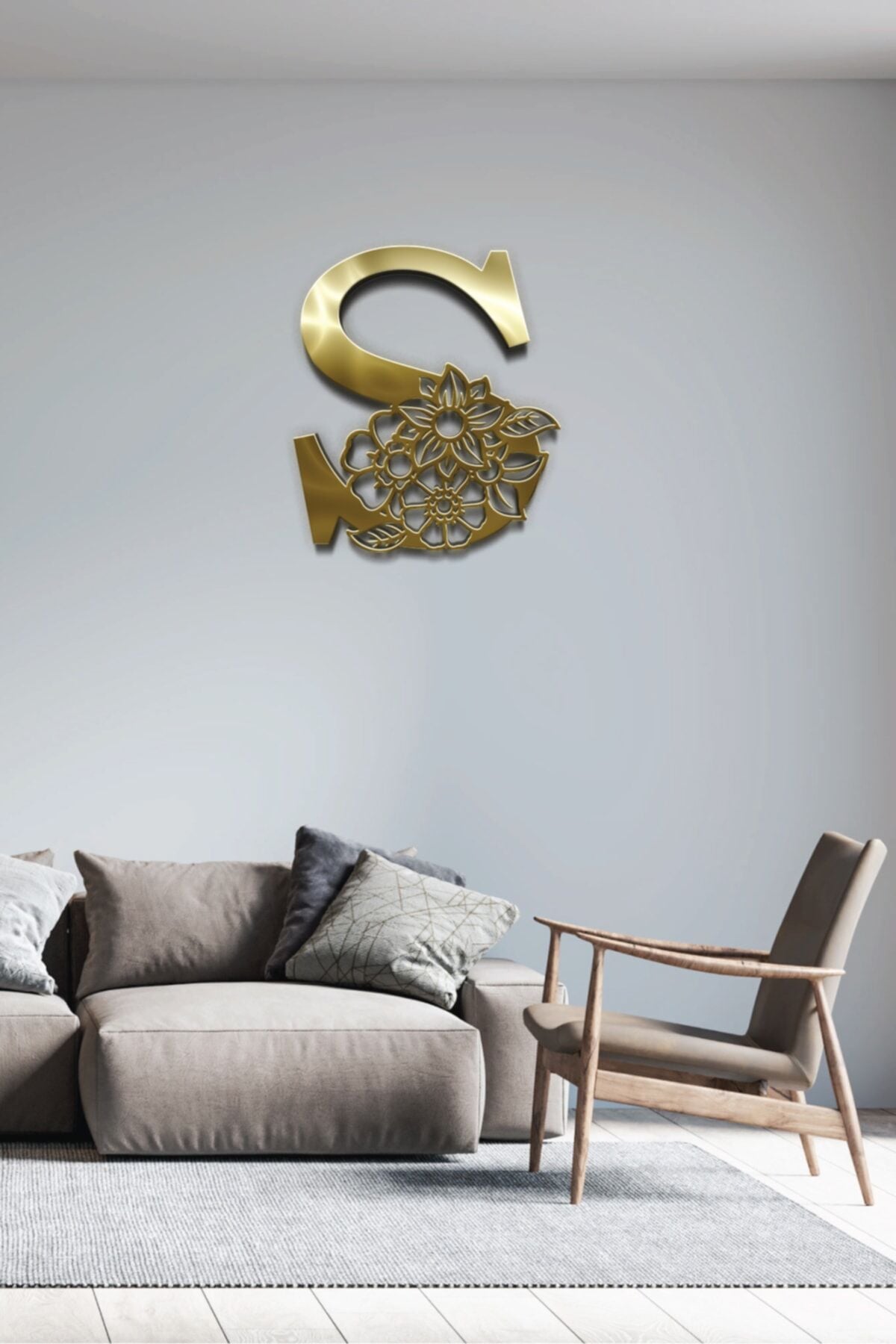 Pleksi Glass Harf Dekoratif Tablo Gold-S