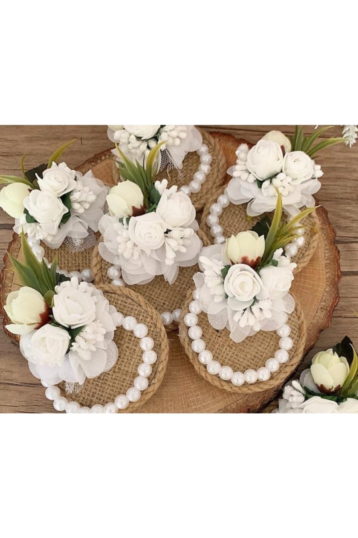 6'lı Kına Gecesi Nedime Bilekliği Tek Sıra Incili Bileklik Kına Malzemeleri Beyaz