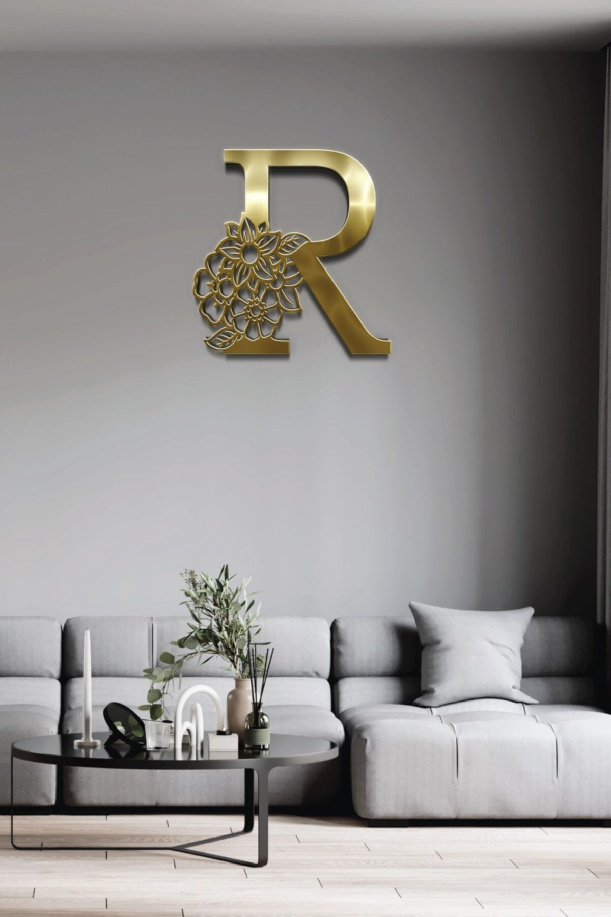 Pleksi Glass Harf Dekoratif Tablo Gold-R