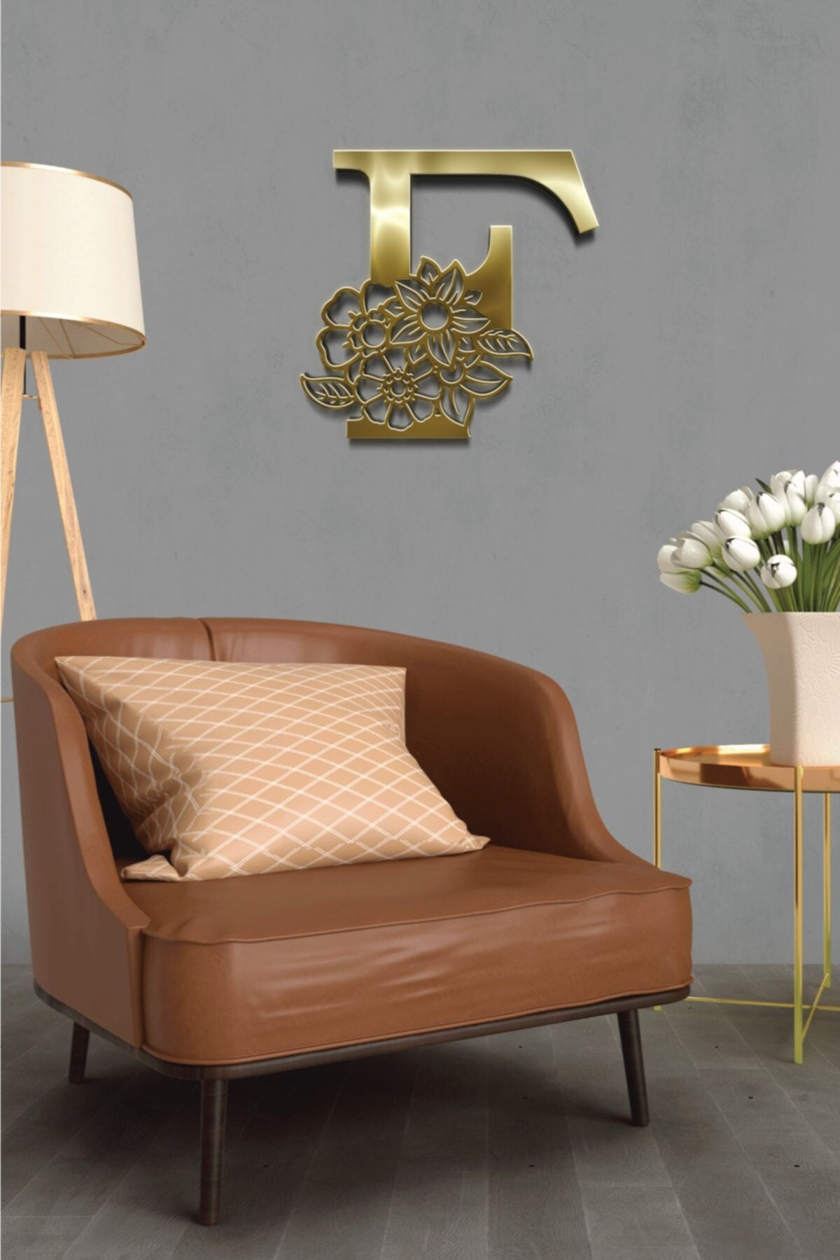 Pleksi Glass Harf Dekoratif Tablo Gold-F