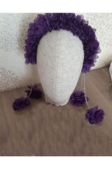 Sarkan Küpeli Lohusa Tacı Gelin Tacı Kına Tacı Mor