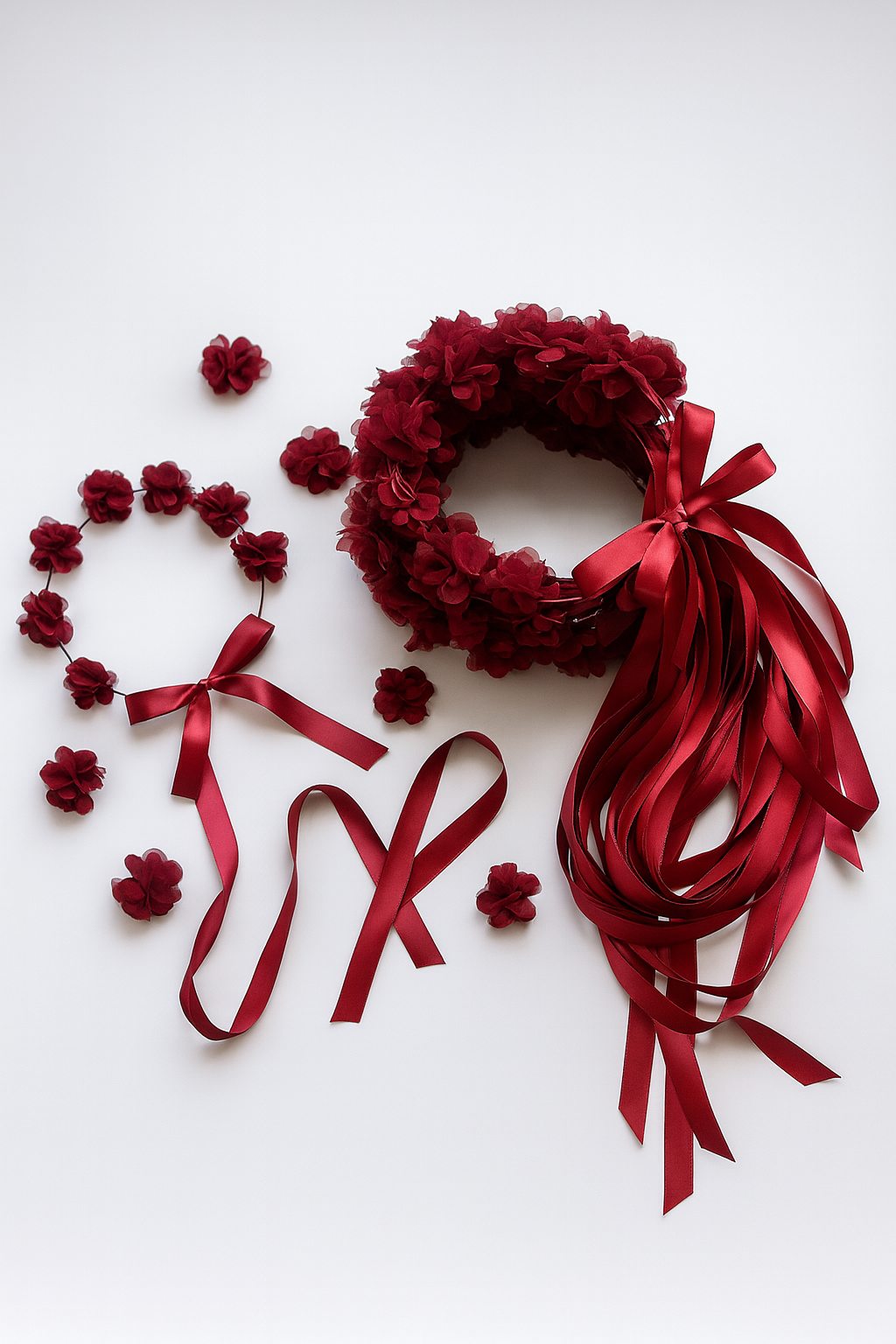 Yuvarlak Nedime Tacı Lazer Kesim Çiçekli Kına Nedime Tacı Bordo 10'lu