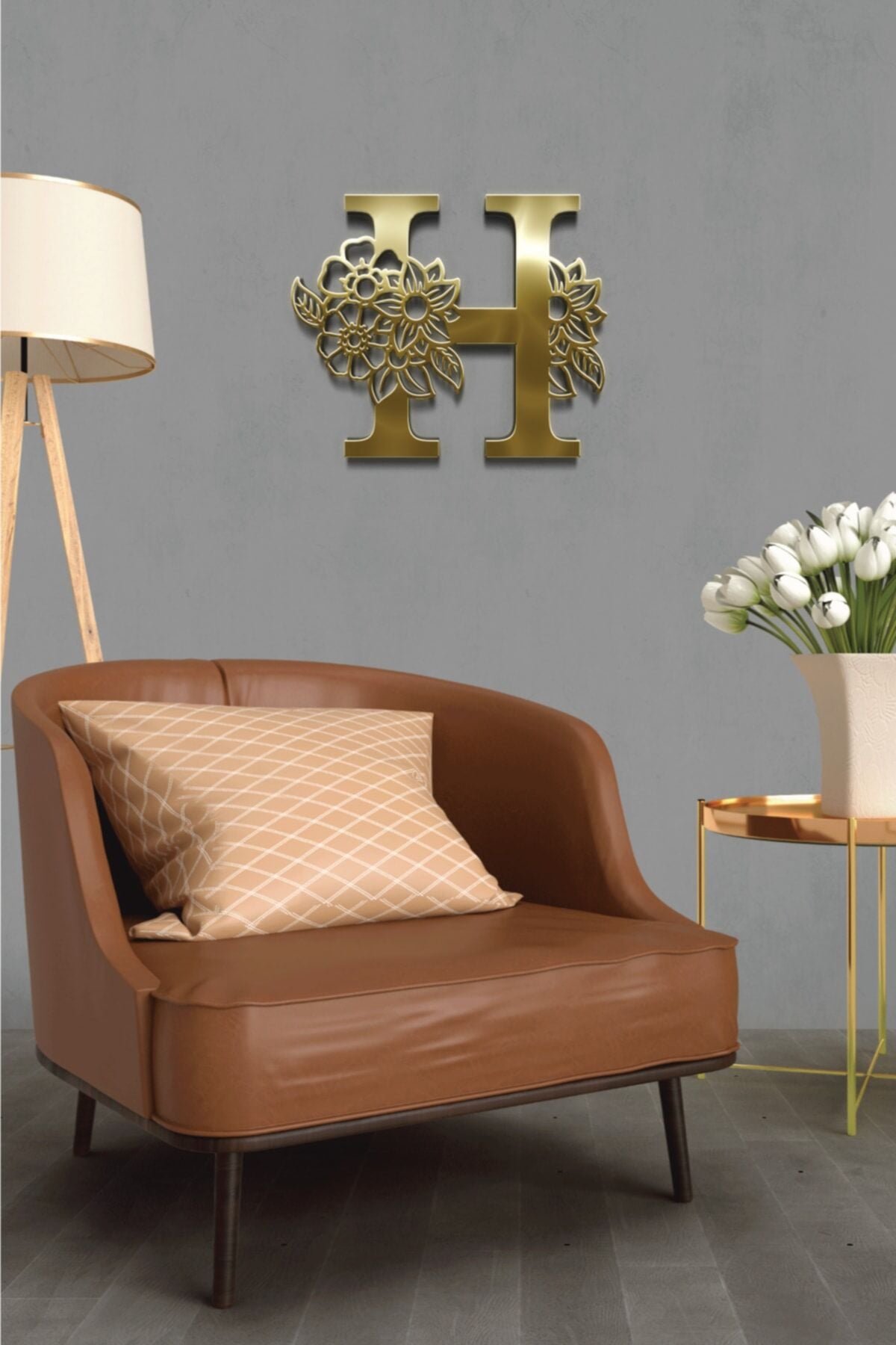 Pleksi Glass Harf Dekoratif Tablo Gold-H