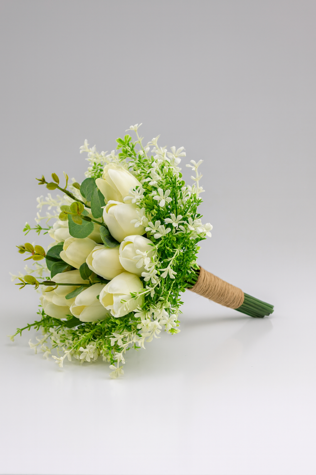 16 Laleli Gerçek Görünümlü Yapay Islak Lale Gelin Buketi Gelin Çiçeği Söz Nişan Düğün