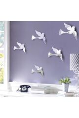 Kuş Figürlü Pleksi Dekoratif 5'li Duvar Süsü