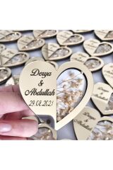 Söz Nişan Nikah Hatırası Süslü Kalpli Pleksili Ahşap Magnet 15 Adet