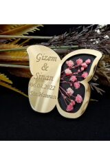 Söz Nişan Nikah Hatırası Süslü Kelebekli Model Pleksili Ahşap Magnet 15 Adet