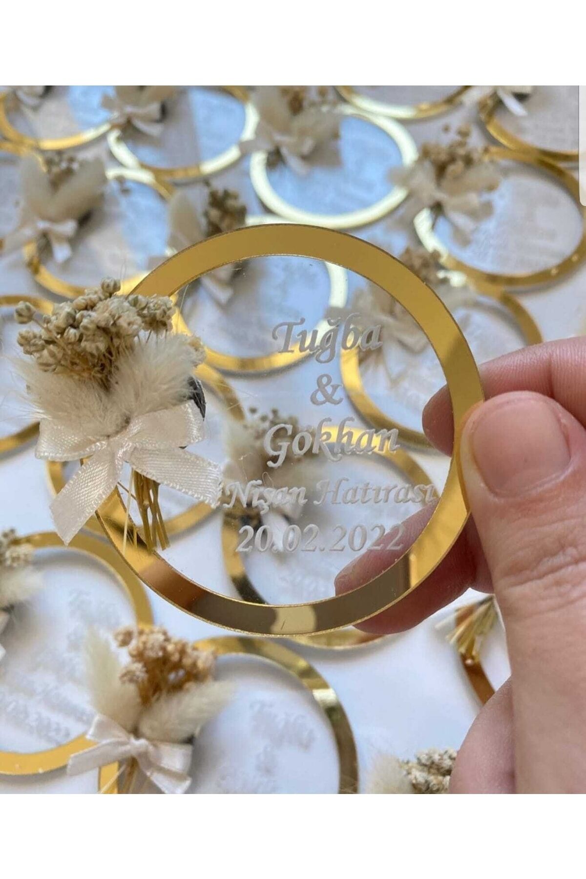 Söz Nişan Nikah Hatırası Süslü Yuvarlak Model Pleksili Şeffaf Magnet 15 Adet