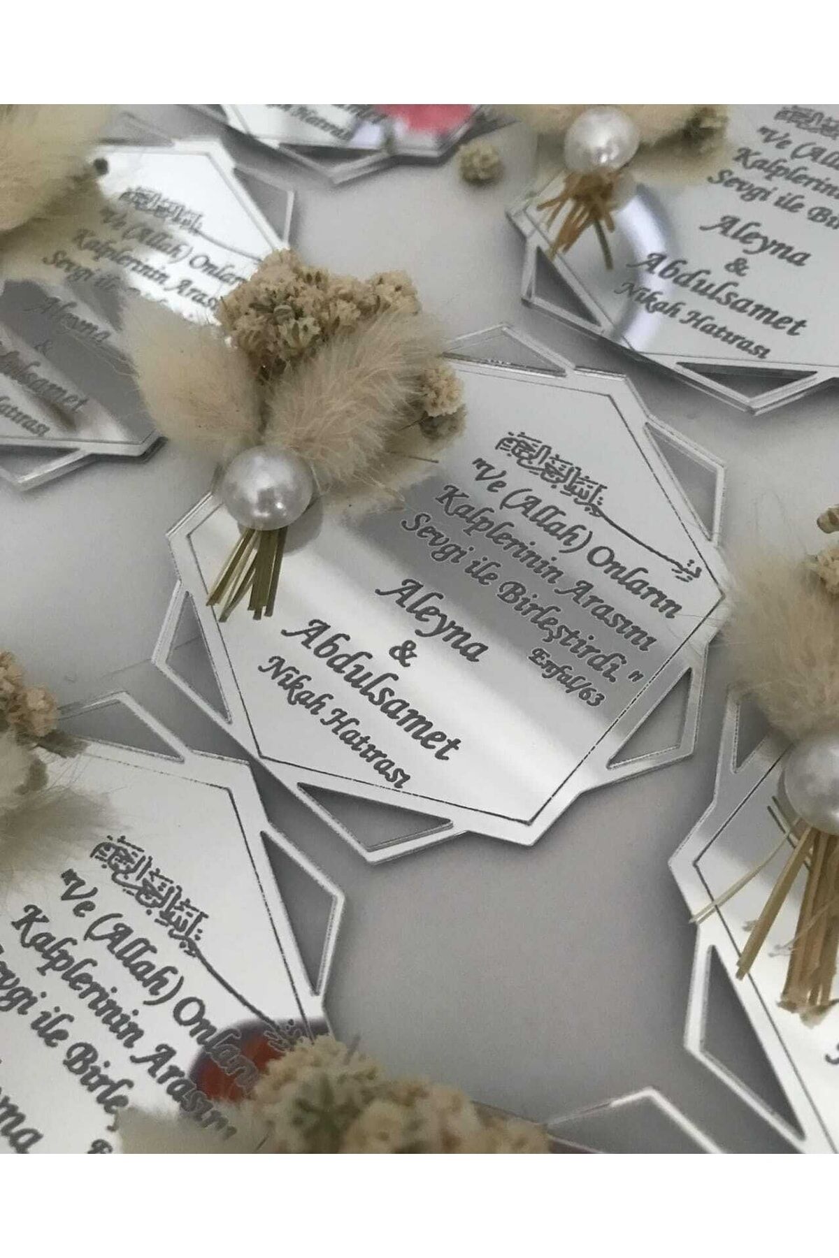 Söz Nişan Nikah Hatırası Süslü Sekizgen Model Pleksili Magnet 15 Adet