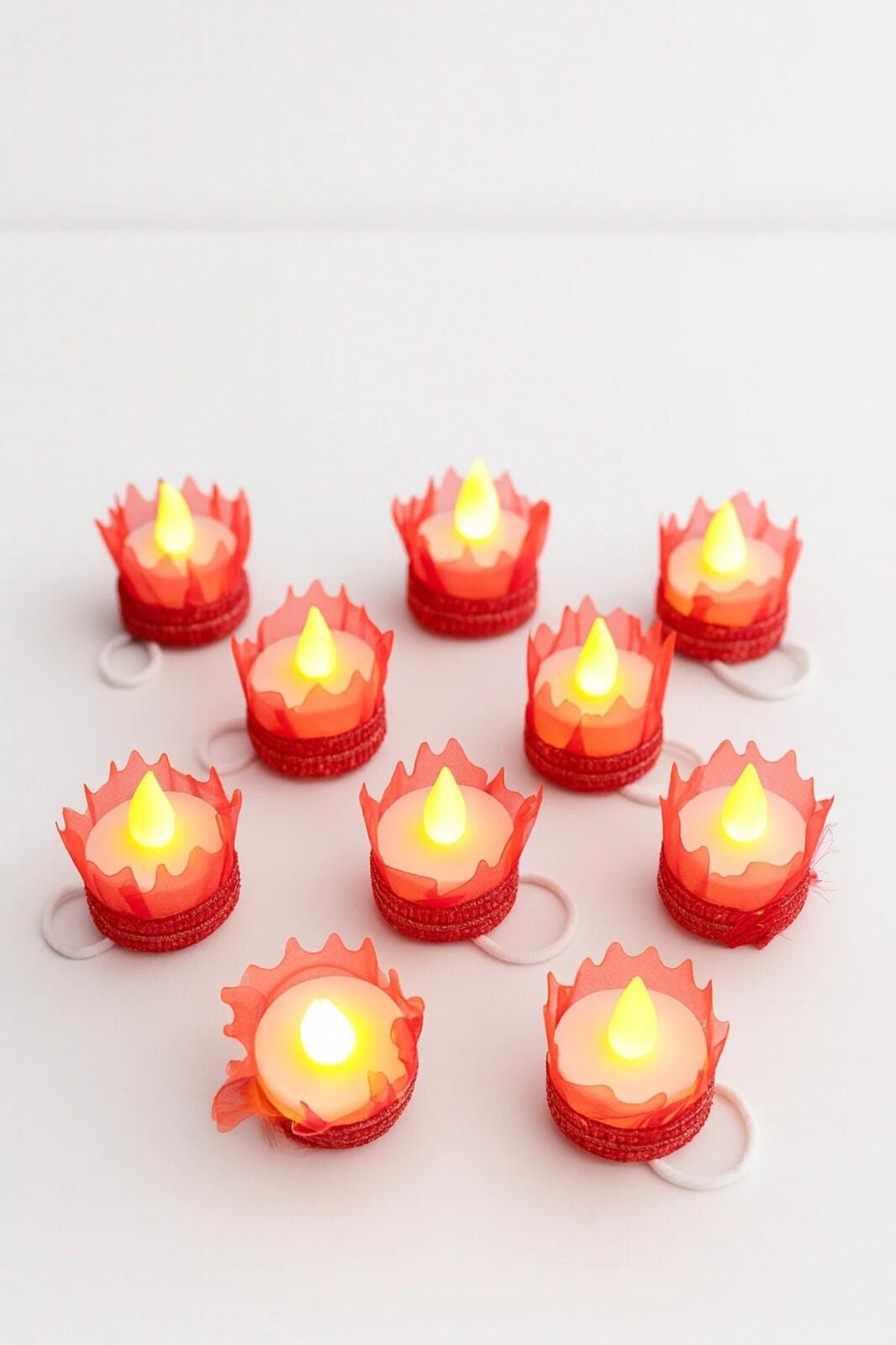Kırmızı Ledli Kına El Mumu, Sünnet, Led Işıklı, Tealight Mum Pilli Düğün Nedime Bride Kına Mumu 10 Adet
