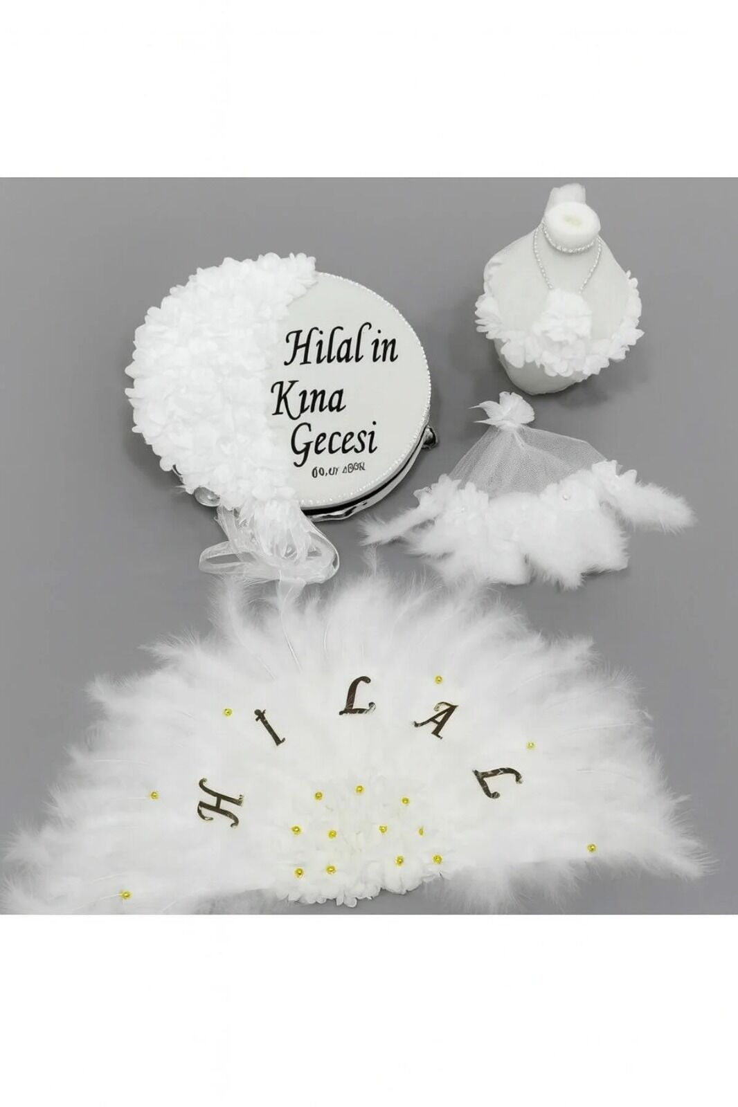 İsme Özel Kına Yelpazesi, Gelin Tefi Seti Otrişli Tef, Yelpaze, Testi, Halay Mendili, Vurmalı Çalgı