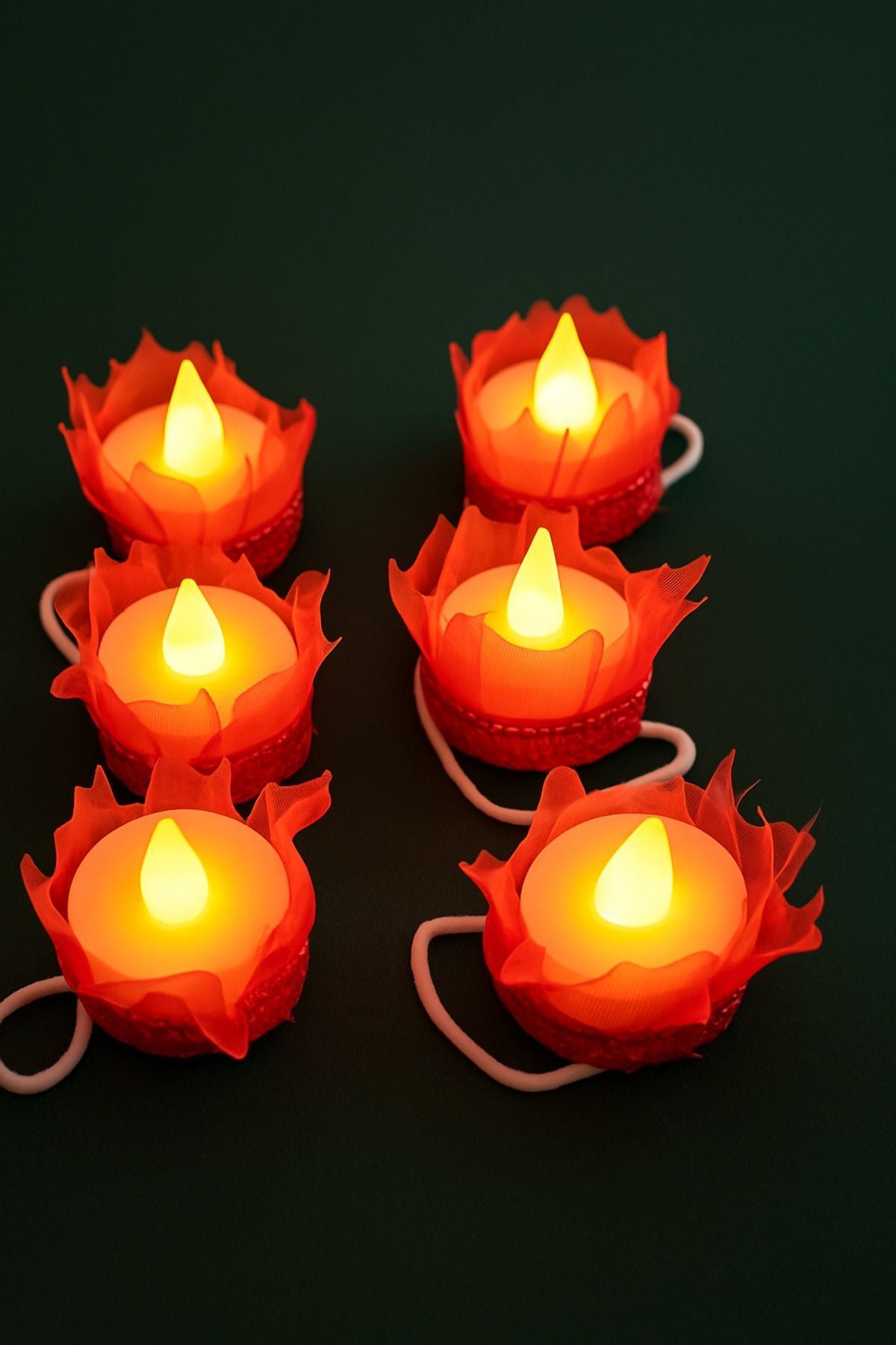 Kırmızı Ledli Kına El Mumu, Sünnet, Led Işıklı, Tealight Mum Pilli Düğün Nedime Bride Kına Mumu 6 Adet