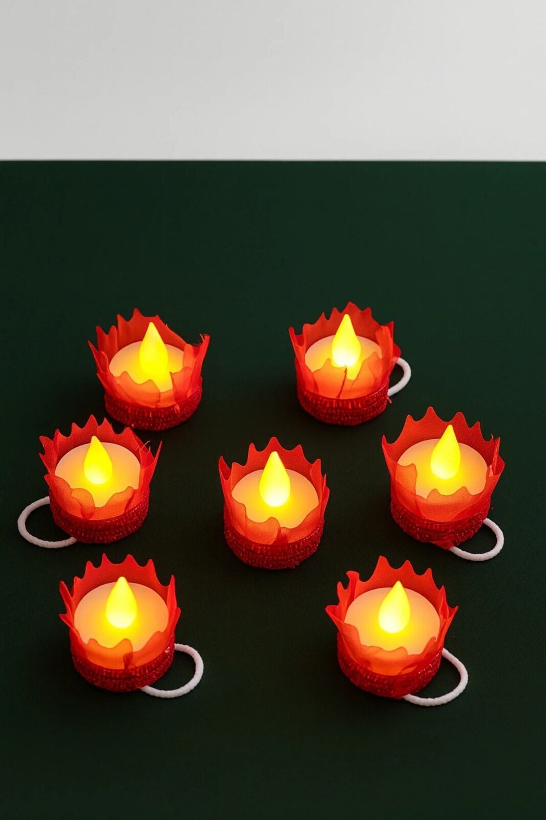 Kırmızı Ledli Kına El Mumu, Sünnet, Led Işıklı, Tealight Mum Pilli Düğün Nedime Bride Kına Mumu 7 Adet