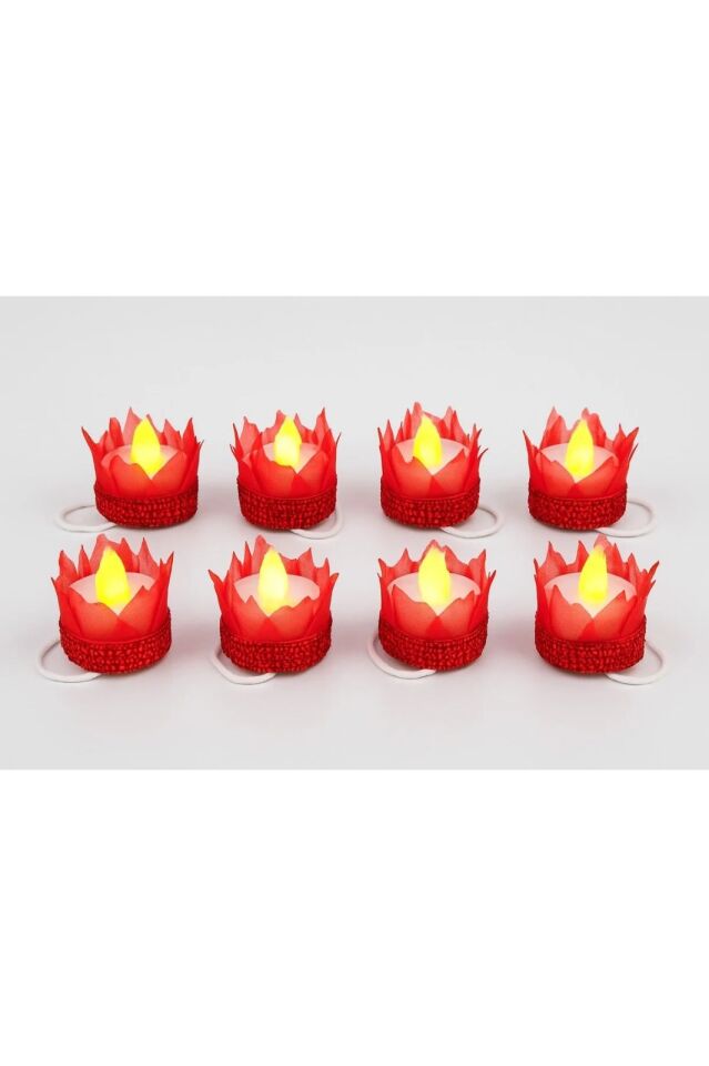 Kırmızı Ledli Kına El Mumu, Sünnet, Led Işıklı, Tealight Mum Pilli Düğün Nedime Bride Kına Mumu 8 Adet