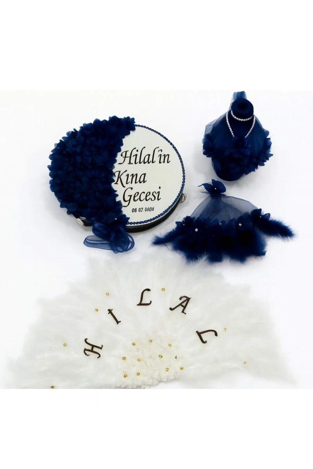 İsme Özel Kına Yelpazesi, Gelin Tefi Seti Otrişli Tef, Yelpaze, Testi, Halay Mendili, Vurmalı Çalgı