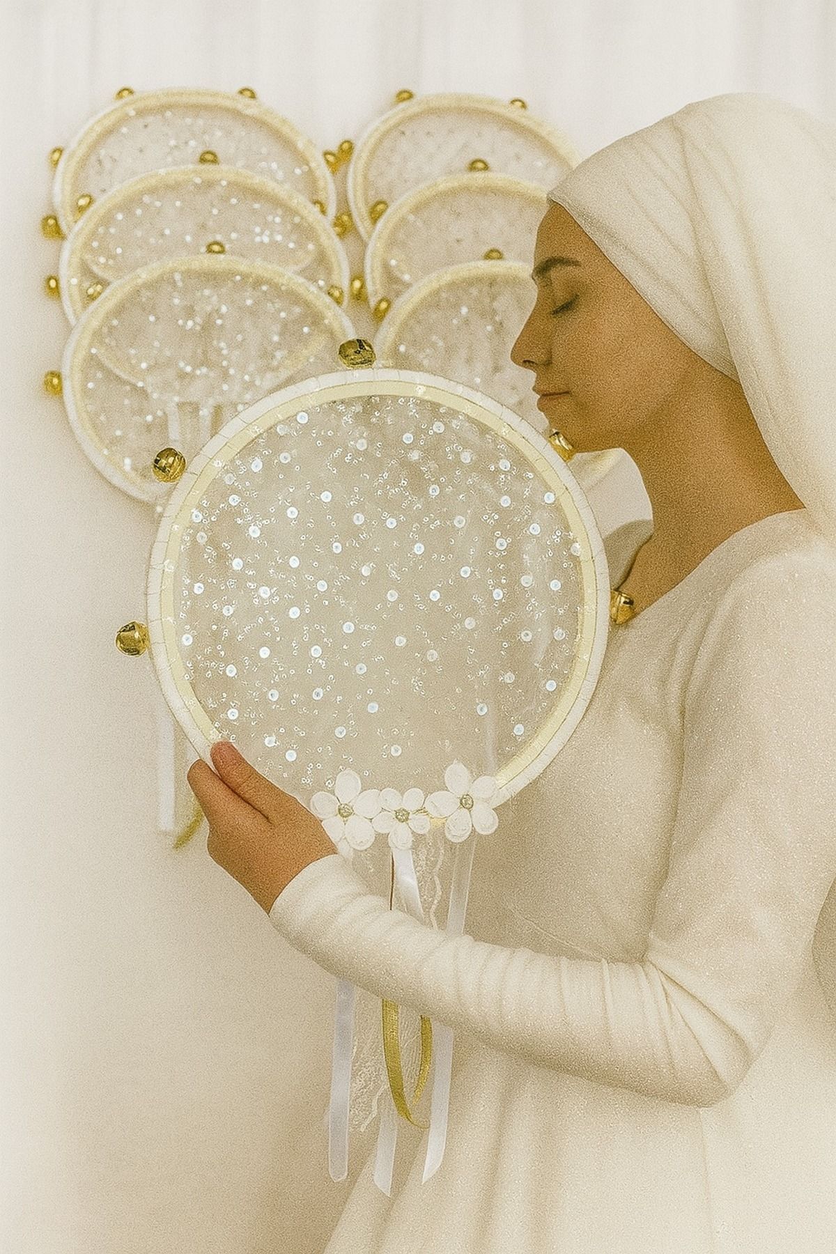 Gelin Nedime Tef, Çiçek Pul Payet Ve Parlak Taşlı Düğün Kına Bride Sünnet Parti Defi 1 Adet