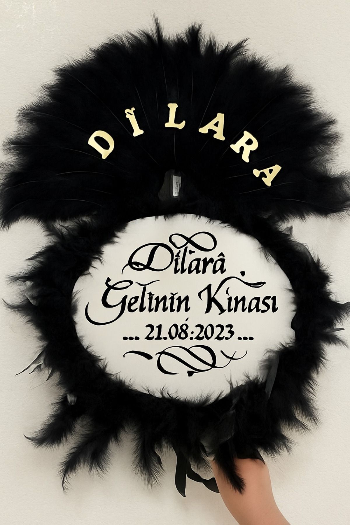 İsme Özel Kına Yelpazesi Ve Gelin Tefi Seti Otrişli Deri Tef Vurmalı Çalgı Def