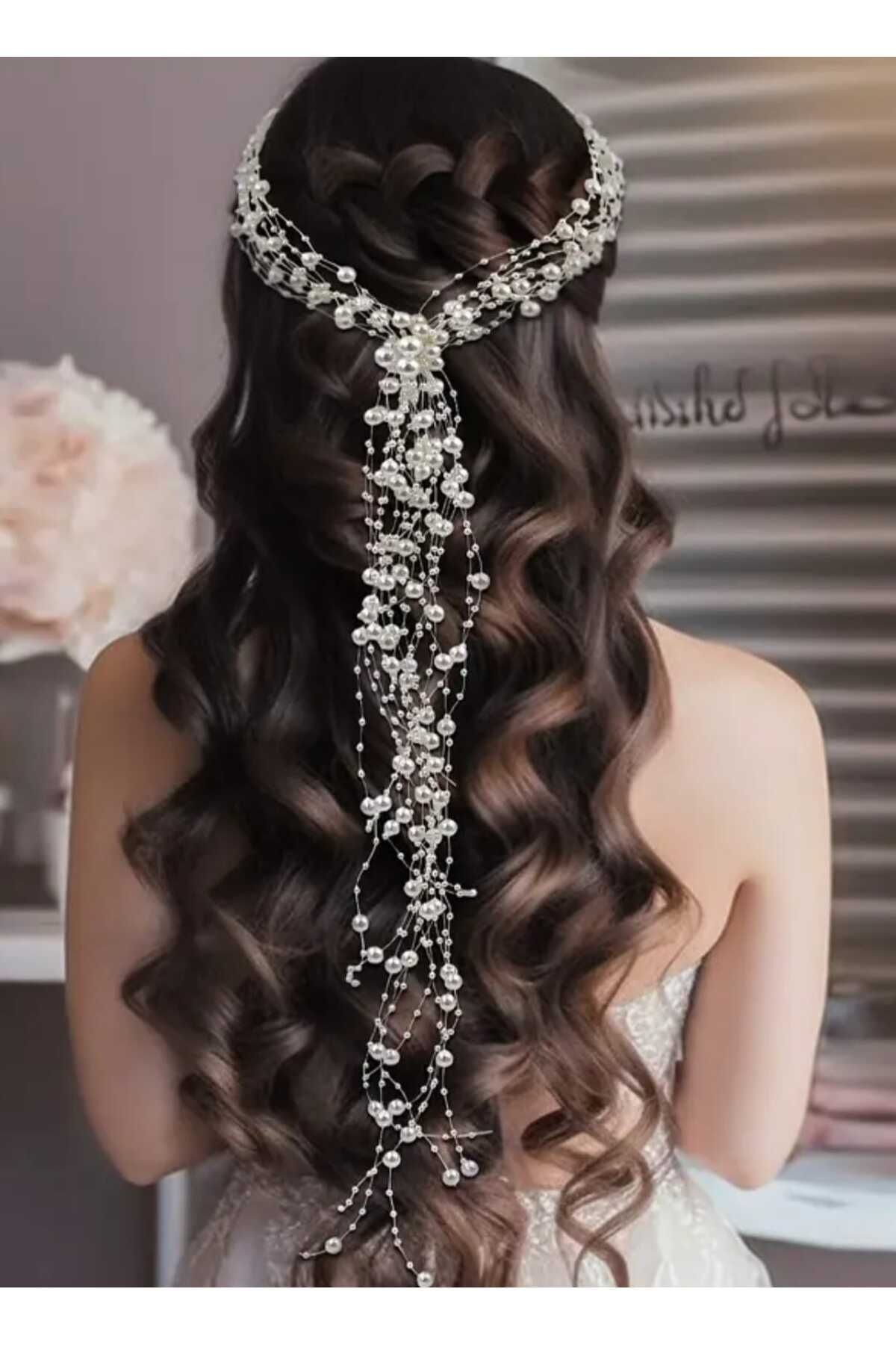 Gelin Nikah Aksesuarı Ve Düğün Aksesuarı İncili Gelin Kına Tacı,Nikah Düğün Nişan Aksesuarı