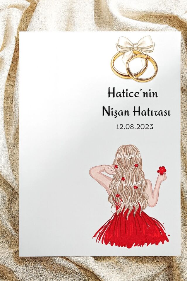 İsme Özel Kına Hatırası Kırmızı Gelin Resimli Anahtarlık Kartı 9,5x15 Cm 9 Adet Ni̇şan Hatirasi