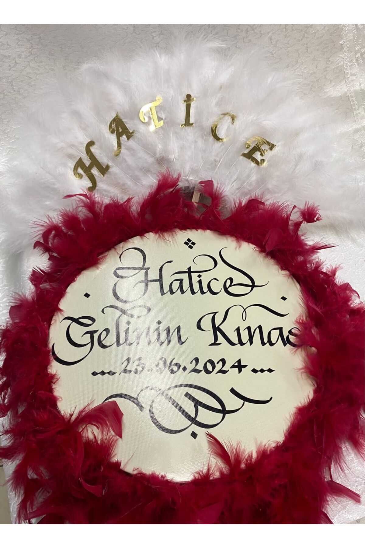 Isme Özel Kına Yelpazesi Ve Gelin Tefi Seti Otrişli Deri Tef Vurmalı Çalgı Def Kırmızı Beyaz