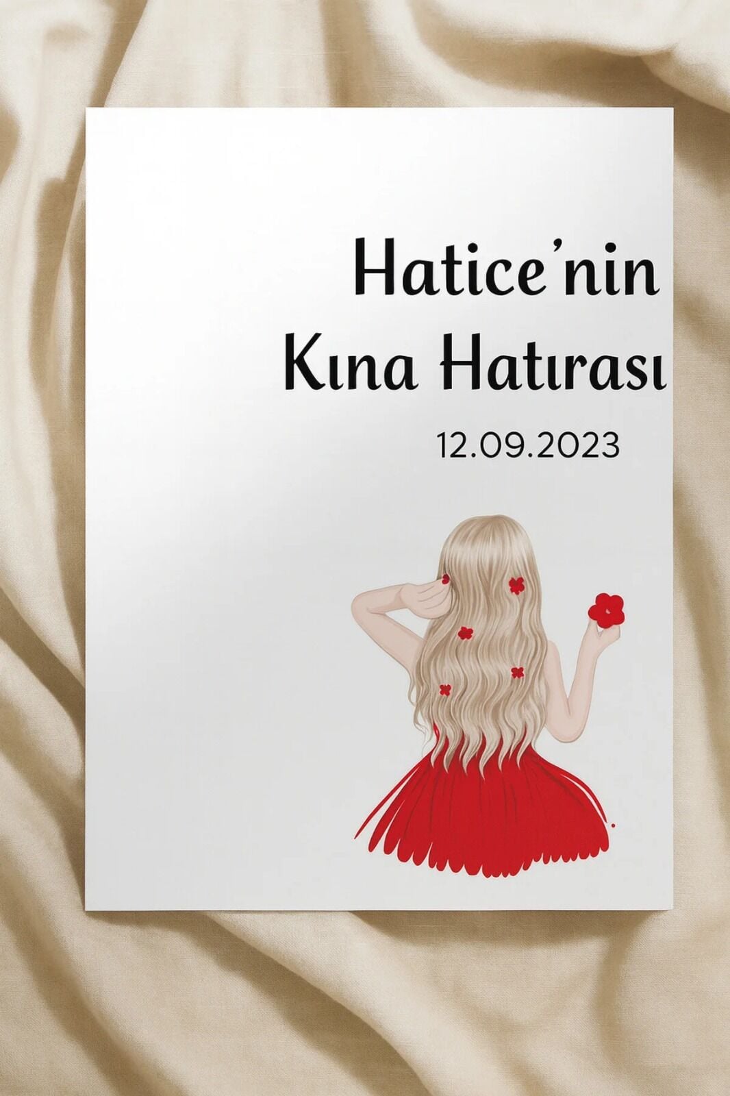 İsme Özel Kına Hatırası Kırmızı Gelin Resimli Anahtarlık Kartı 9,5x15 Cm 9 Adet Kina Hatirasi