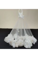 Gelin Veya Damat Mendili, Güllü Incili Lüx Halay Mendili Gelin Mendili 1 adet Beyaz