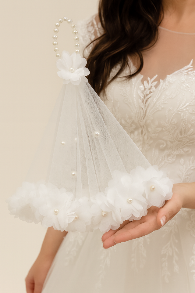 Gelin Veya Damat Mendili, Güllü Incili Lüx Halay Mendili Gelin Mendili 1 adet Beyaz