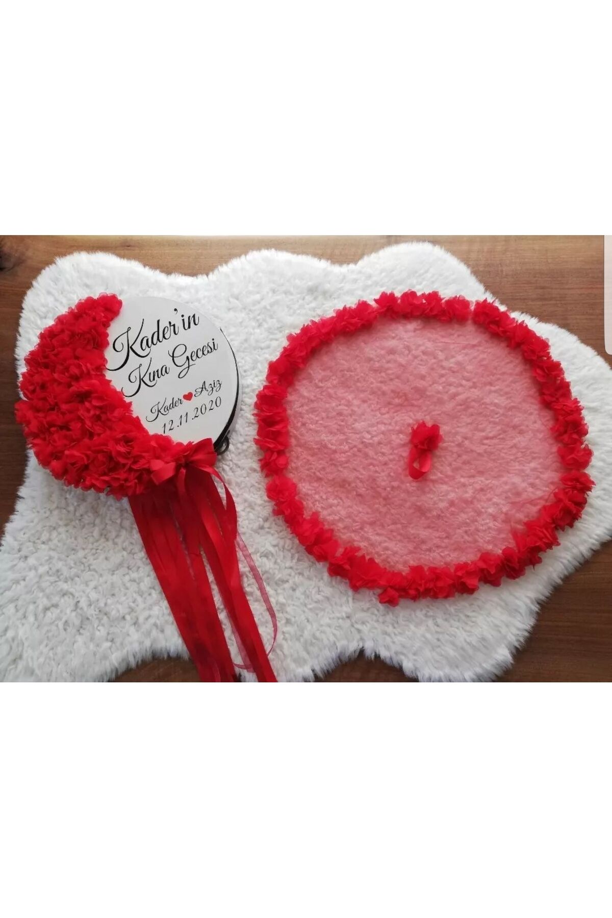 Isme Özel Kına Gelin Tefi Deri Tef Vurmalı Çalgı Def ve Gelin Halay Mendili