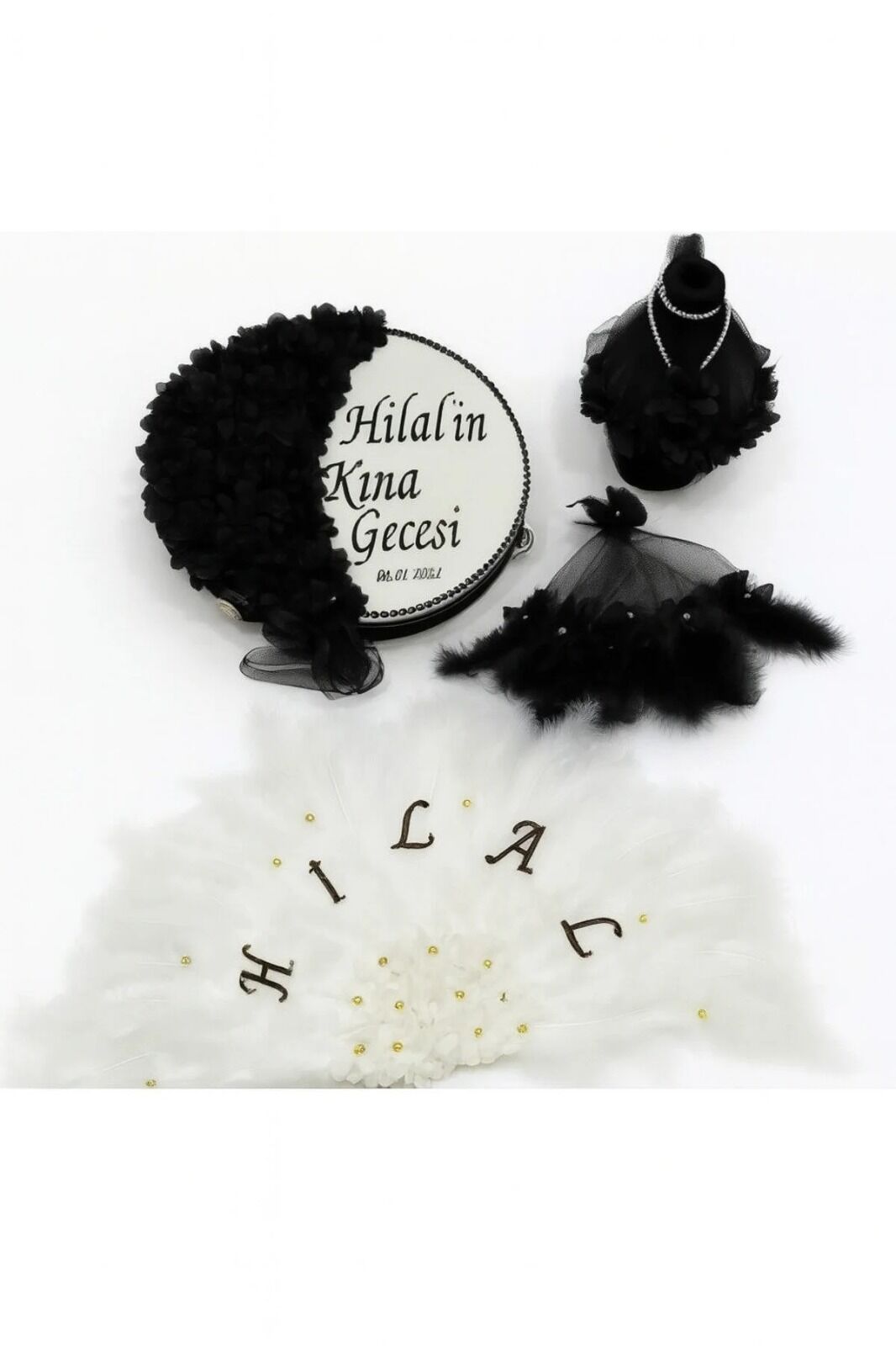 İsme Özel Kına Yelpazesi, Gelin Tefi Seti Otrişli Tef, Yelpaze, Testi, Halay Mendili, Vurmalı Çalgı