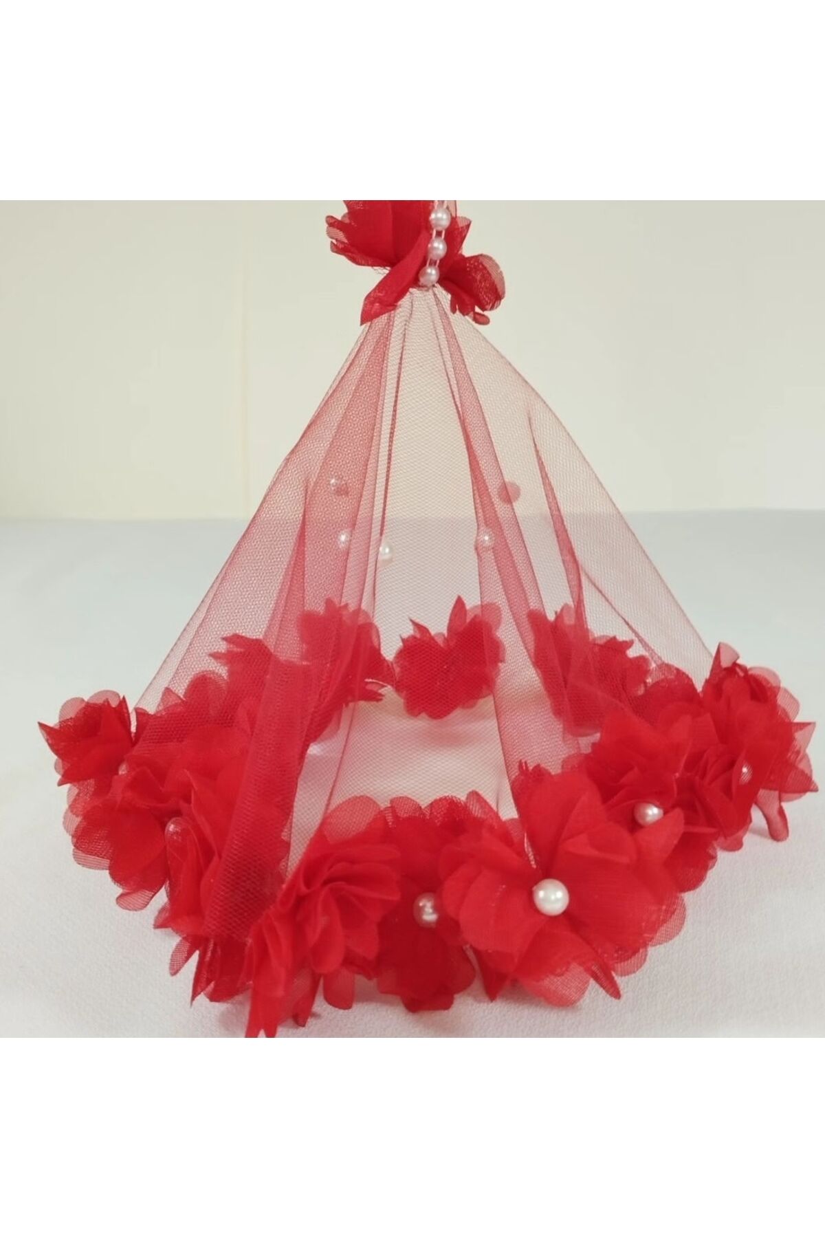 Gelin Veya Damat Mendili, Güllü Incili Lüx Halay Mendili Gelin Mendili 1 adet Kırmızı