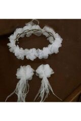 Lazer Güllü Gelin Tacı Ve Küpesi Düğün Nişan Kına Malzemesi