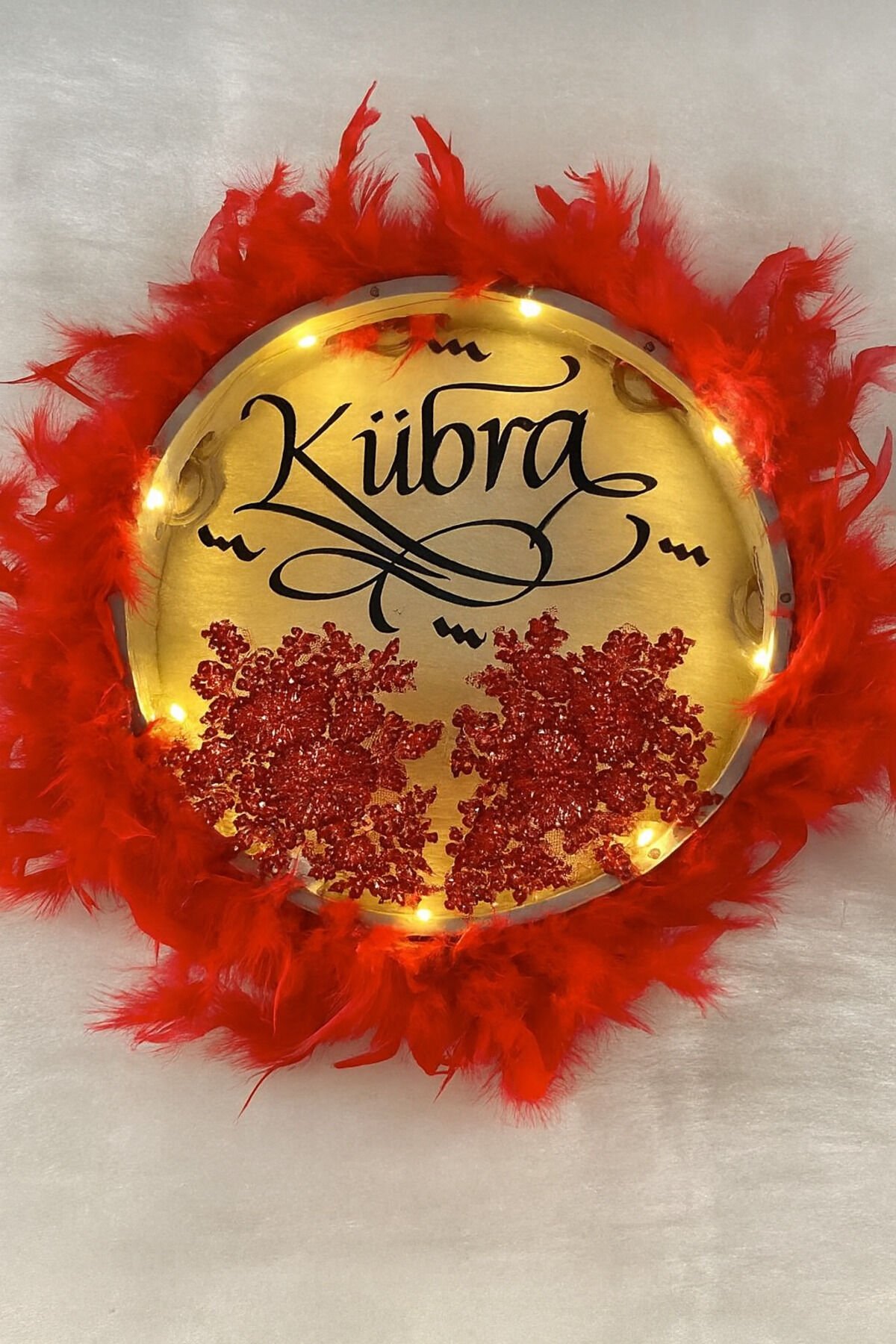 Kişiye Özel Ledli Şeffaf İsimli Gelin Tefi Vip Güpürlü Ve Tüylü Düğün Kına Nedime Bride Parti Defi