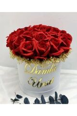 Silindir Kutuda Gerçek Görünümlü Yapay Kadife Gül Kız Isteme Buketi