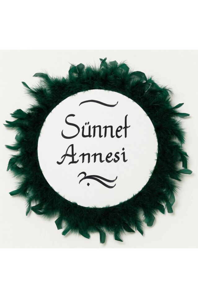 Tüylerle Süslenmiş Sünnet Tefi Vurmalı Çalgı Def Müzik Aleti Sünnet Annesi Tefi Sünnet Kınası Tefi Zümrüt Yeşili