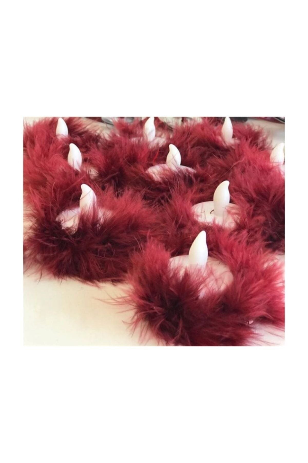 Kına Gecesi Kedi Tüylü Ledli El Mumu 5 Adet